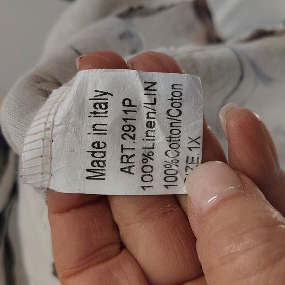 Lungo L'arno Made In Italy Pullover Linen Blouse Size 1X Floral Print Cream - Picture 6 of 8